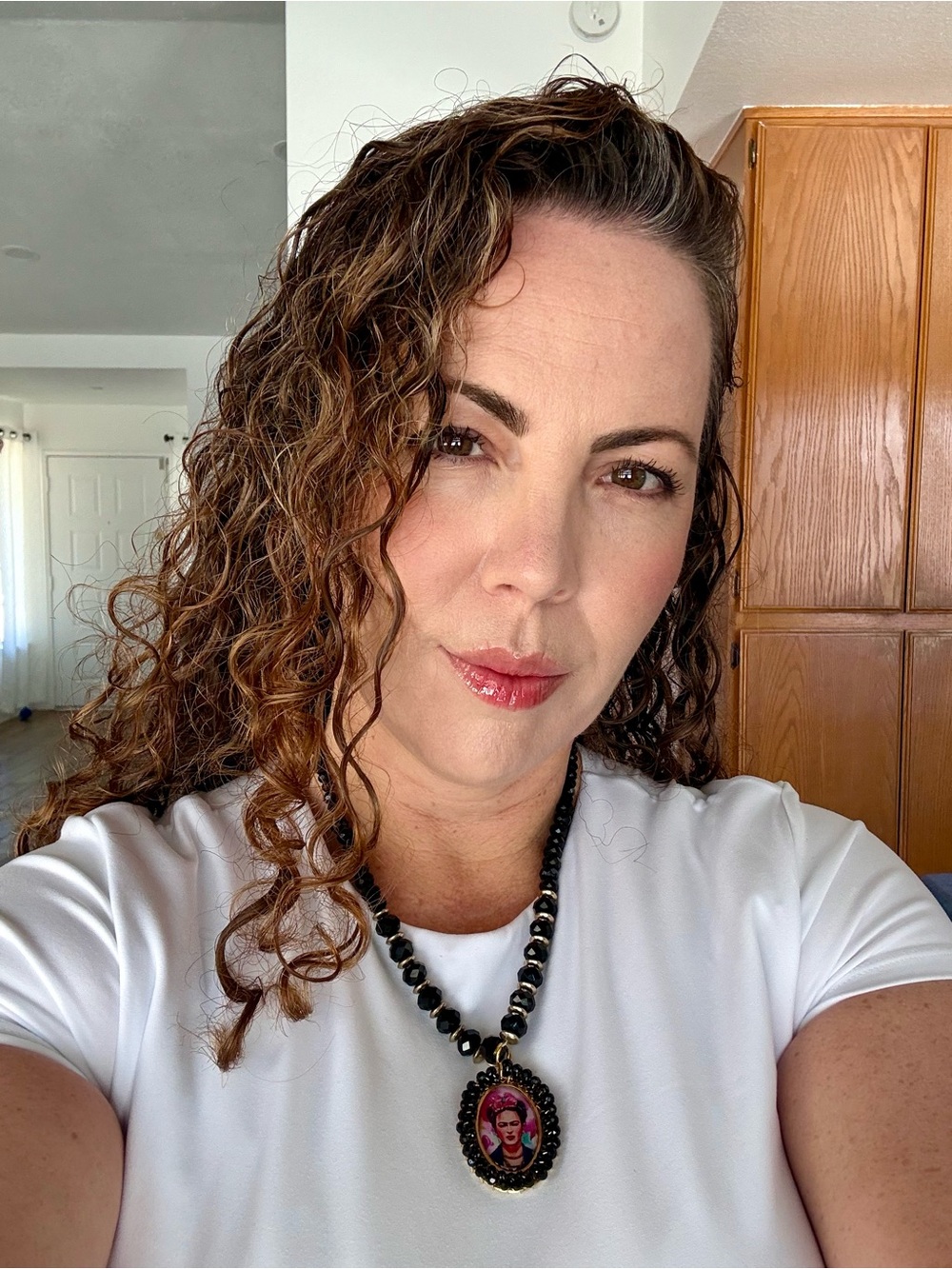 Frida Kahlo  Beaded Necklace - Black & Gold toned